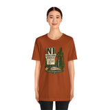 Rust orange crew-neck T-shirt with “Landscaping Service” logo graphic print