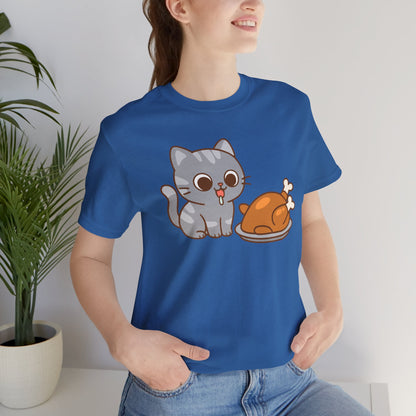 Thanksgiving Cat T-Shirt – Cute Hungry Cat and Turkey Tee