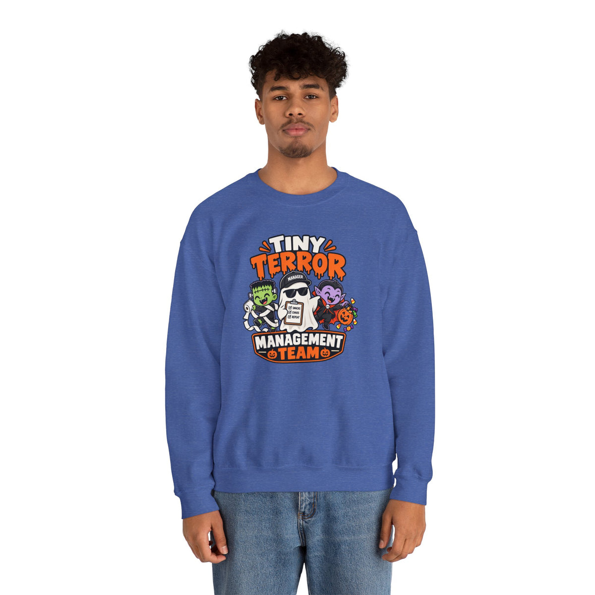 Tiny Terror Management Team Sweatshirt – Funny Halloween Parent Crewneck