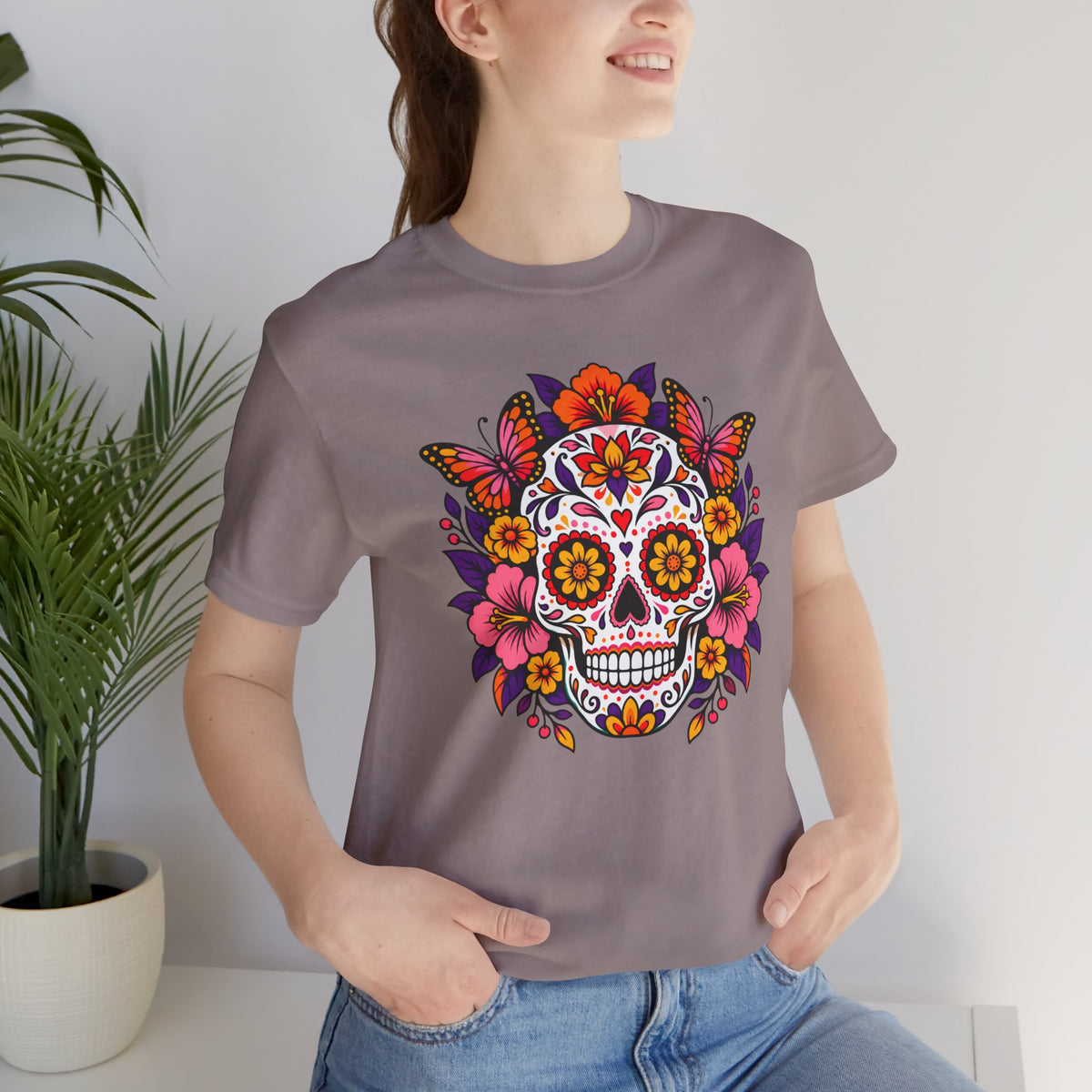 Floral Sugar Skull T-Shirt – Colorful Día de los Muertos Inspired Tee