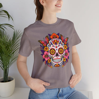 Floral Sugar Skull T-Shirt – Colorful Día de los Muertos Inspired Tee