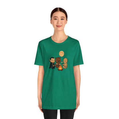Halloween Monsters Campfire T-Shirt – Cute Monster Shirt with Roasting Marshmallows
