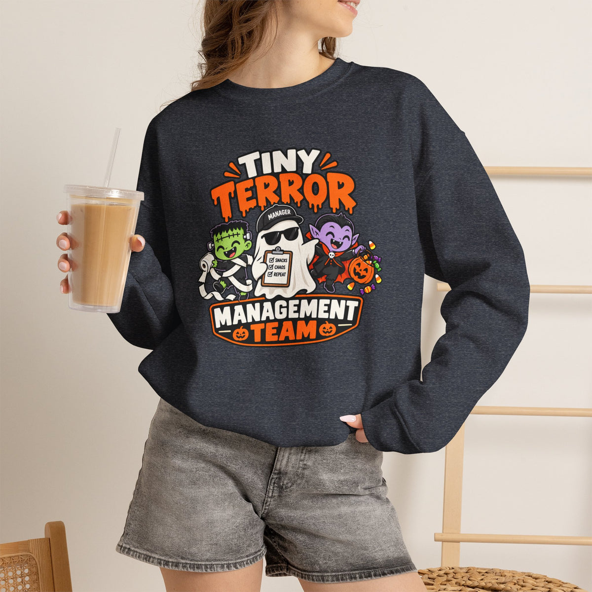 Tiny Terror Management Team Sweatshirt – Funny Halloween Parent Crewneck