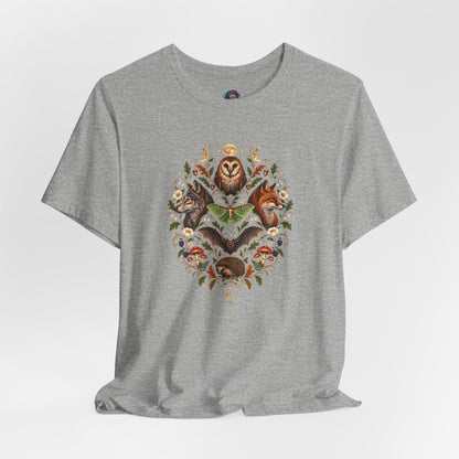 Nocturnal Woodland Animals T-Shirt – Moonlit Nature Tee