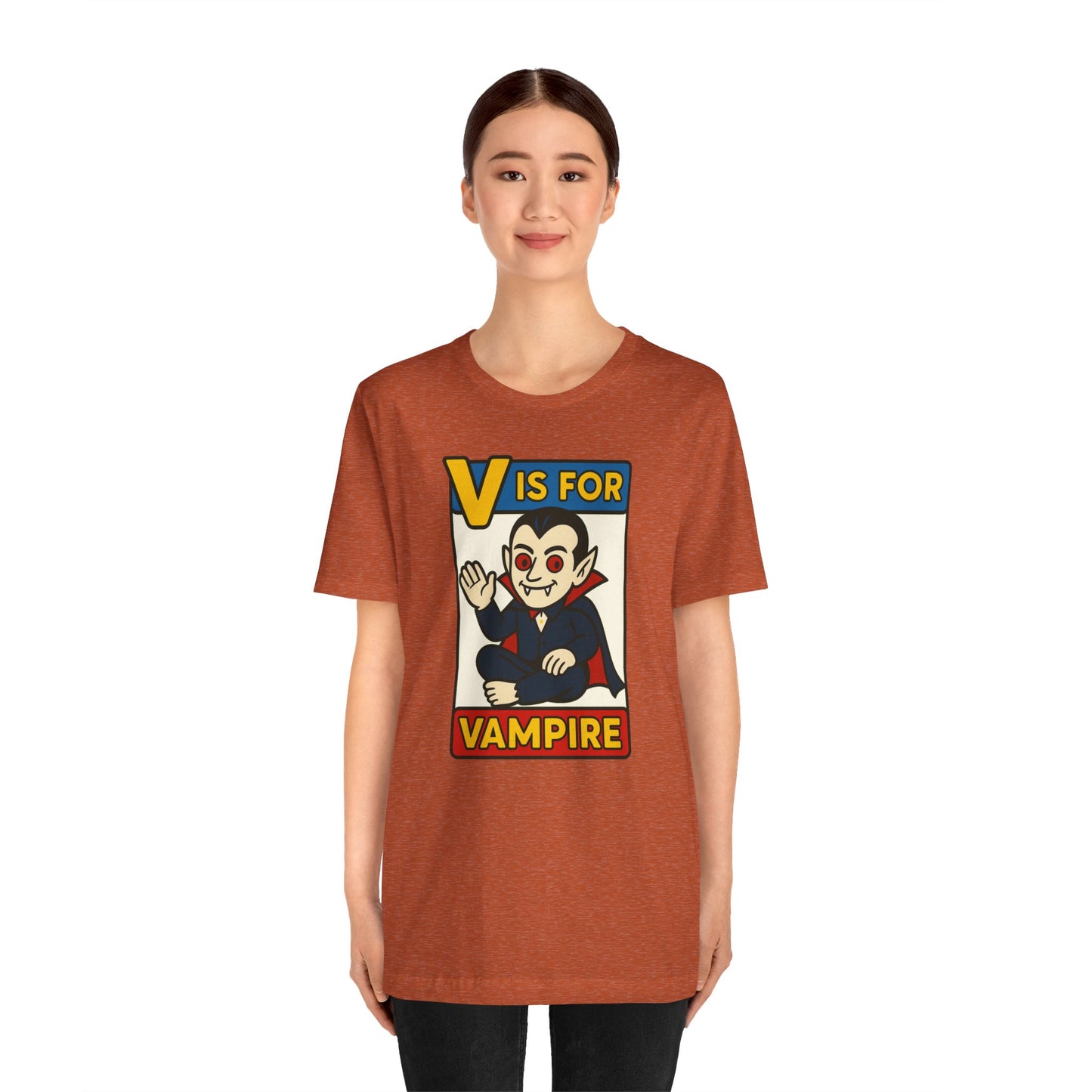 V is for Vampire T-Shirt – Funny Halloween Legend Alphabet Tee