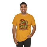 Orange short-sleeve t-shirt with Goblin Mode seasonal edition graphic on chest