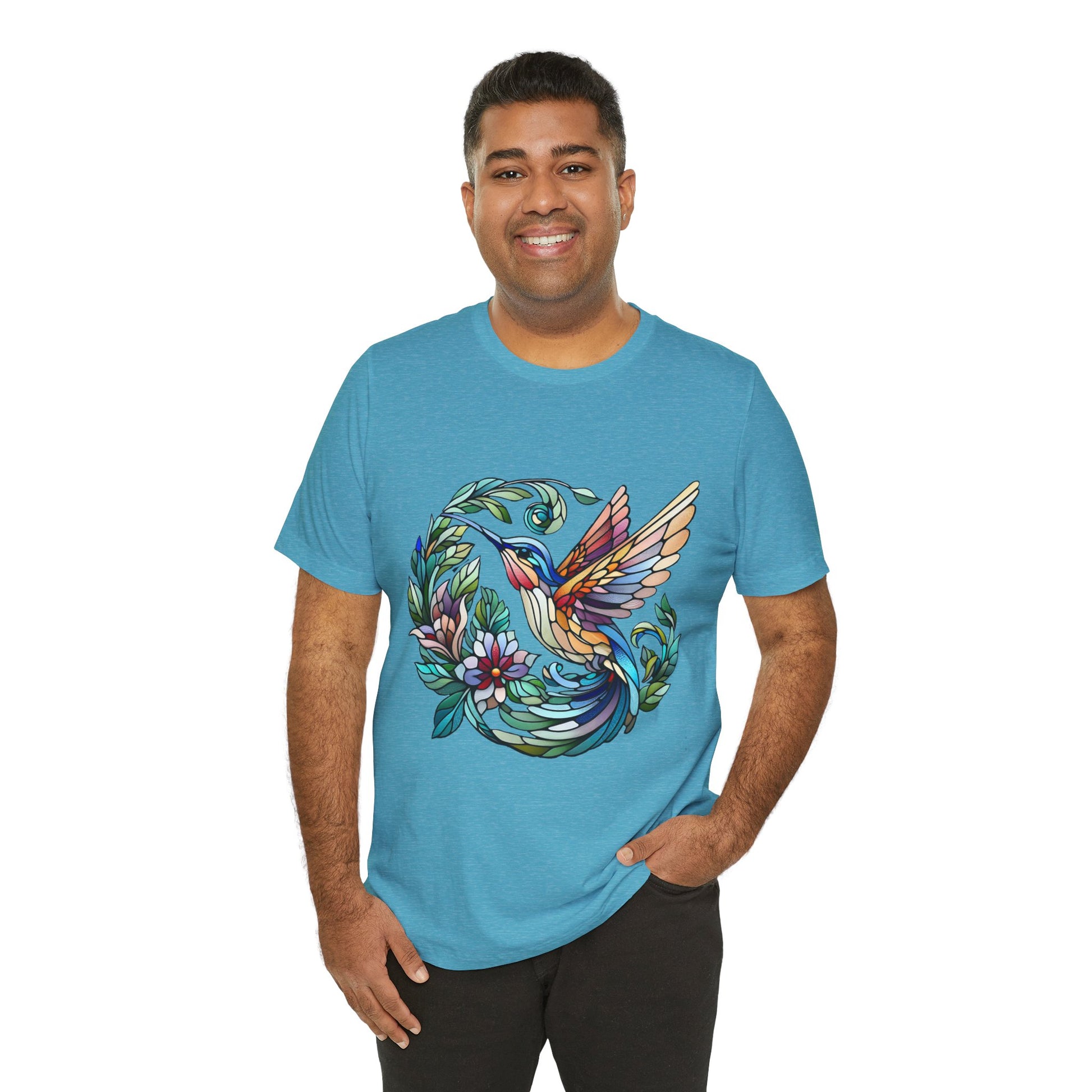 Stained Glass Hummingbird Tee – Vibrant Nature Shirt - WhimSpin - https://whimspin.com
