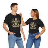 Unisex black graphic T-shirt with gold meditating sea-creature front print