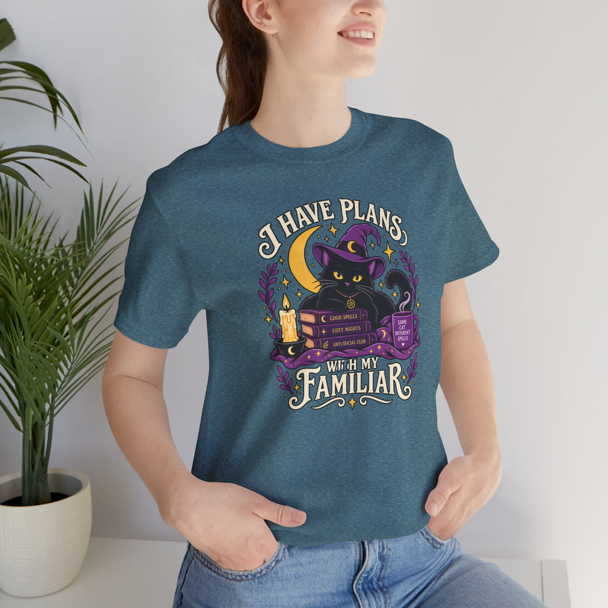 I Have Plans With My Familiar T-Shirt - Funny Witchy Introvert Cat Tee