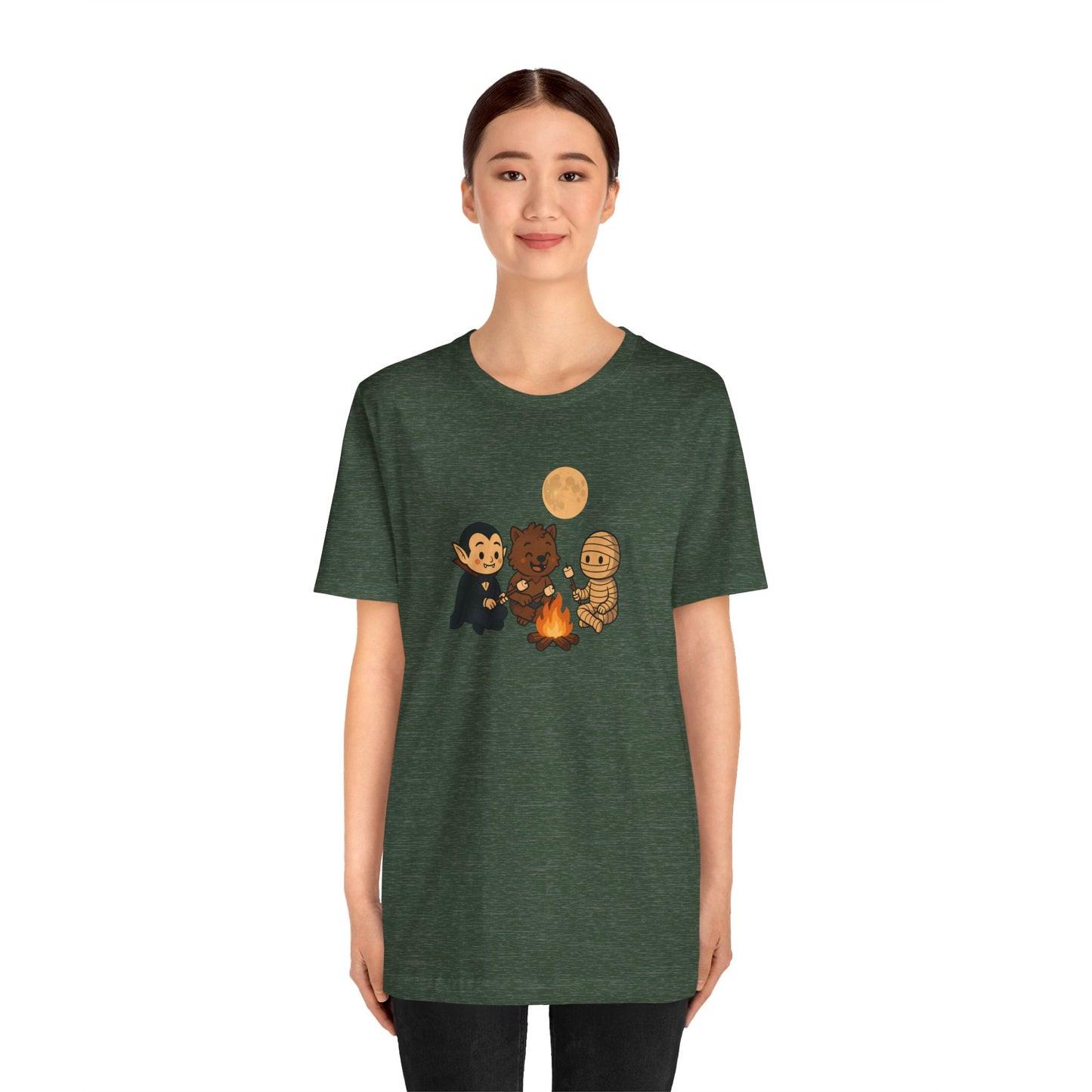 Halloween Monsters Campfire T-Shirt – Cute Monster Shirt with Roasting Marshmallows