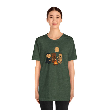 Halloween Monsters Campfire T-Shirt – Cute Monster Shirt with Roasting Marshmallows