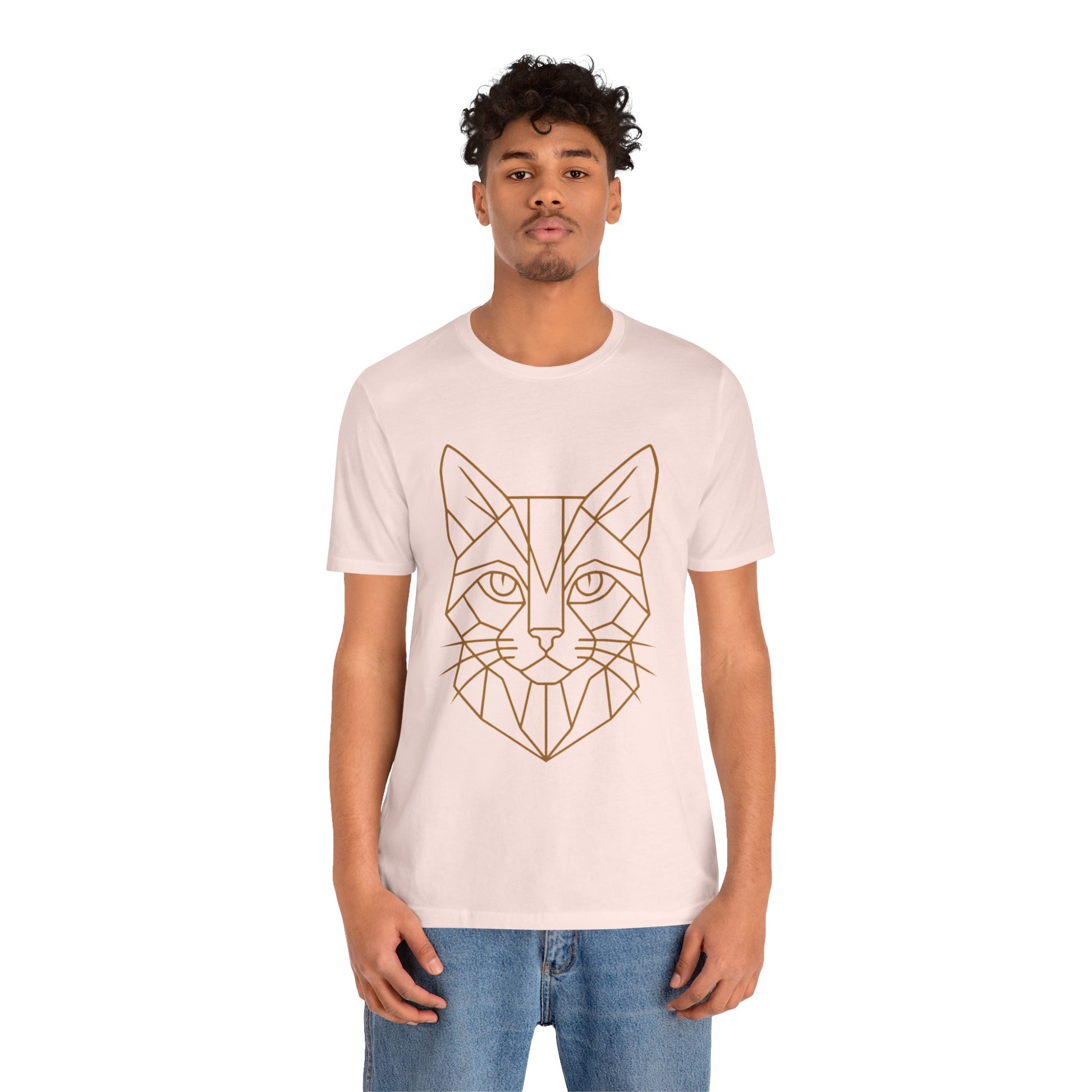 Geometric Cat T-Shirt – Minimalist Line Art Tee - WhimSpin - https://whimspin.com