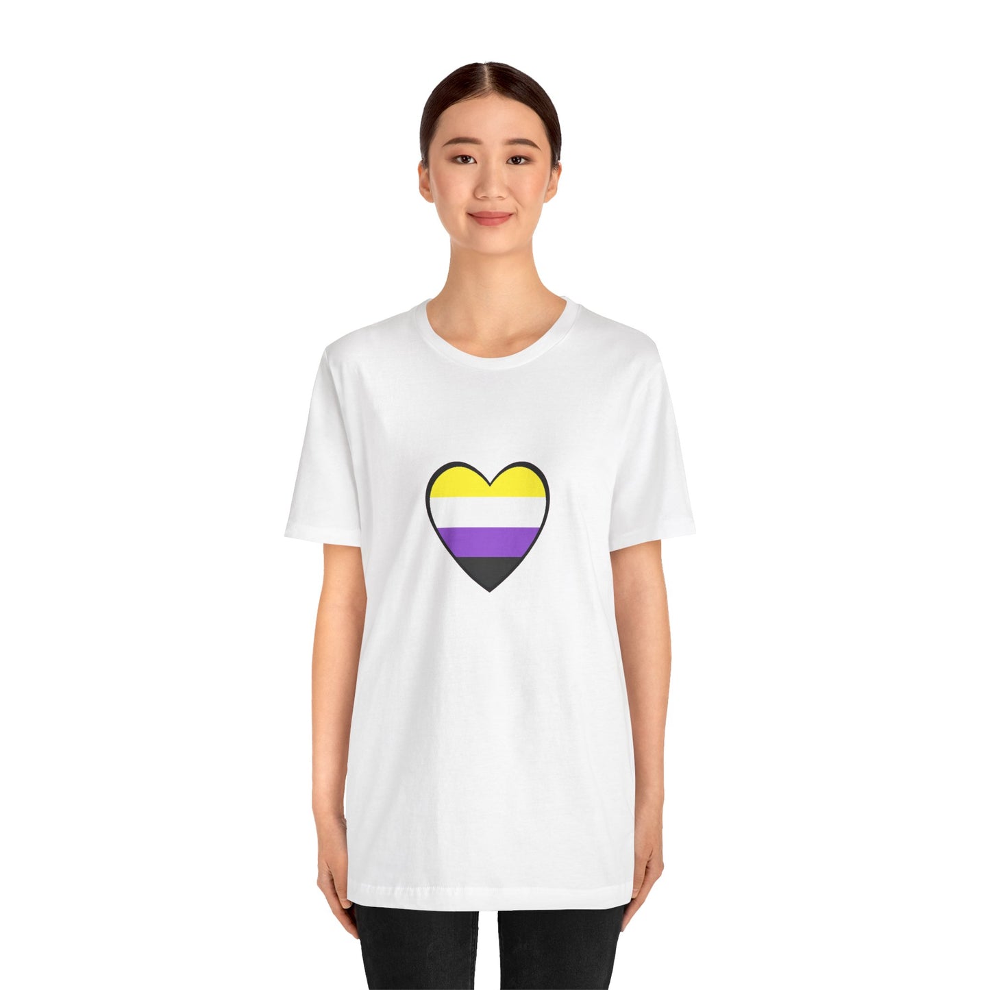 Nonbinary Pride Flag Heart T-Shirt – Unisex LGBTQ+ Graphic Tee