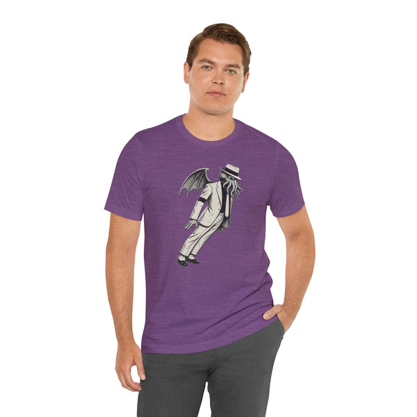 Purple heather crewneck graphic t-shirt with tall monster figure front print
