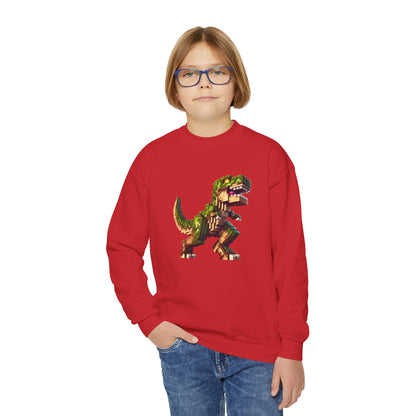 Pixel Dinosaur Youth Sweatshirt – Retro Pixel T-Rex Gamer Hoodie