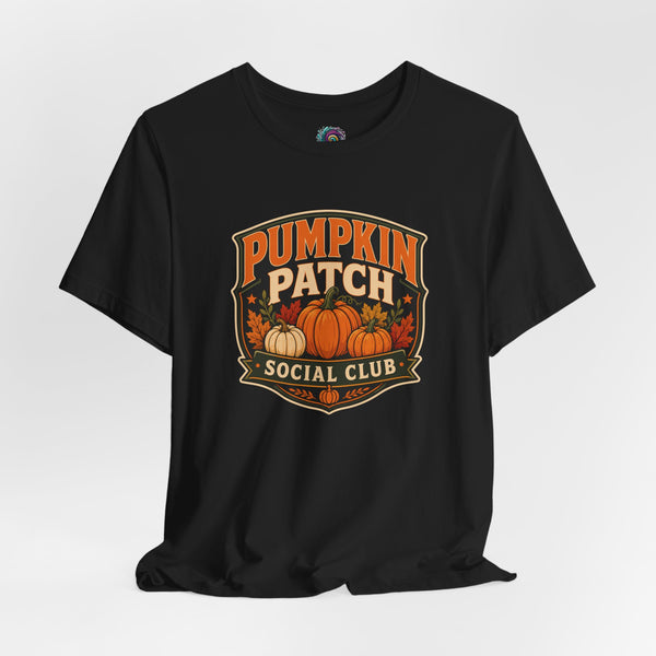 Black Pumpkin Patch Social Club graphic T-shirt, crew neck, short sleeves.
