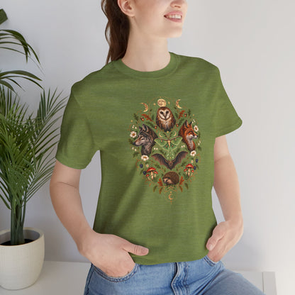 Nocturnal Woodland Animals T-Shirt – Moonlit Nature Tee