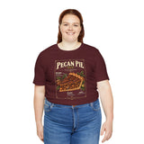 Maroon crew-neck short-sleeve t-shirt, full front view of Pecan Pie anatomy print.