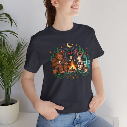 Cryptid Campfire T-Shirt – Bigfoot, Mothman & Nessie Tee