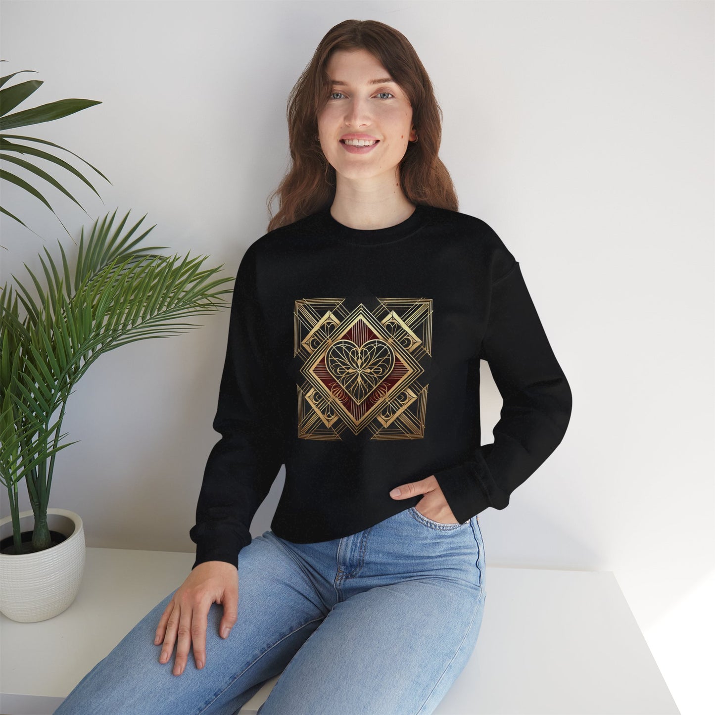 Art Deco Heart Sweatshirt – Romantic Valentine's Day Pullover