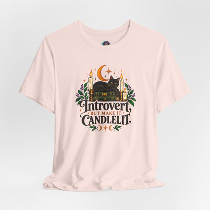 Introvert But Make It Candlelit T-shirt - Witchy Bookish Cat Tee