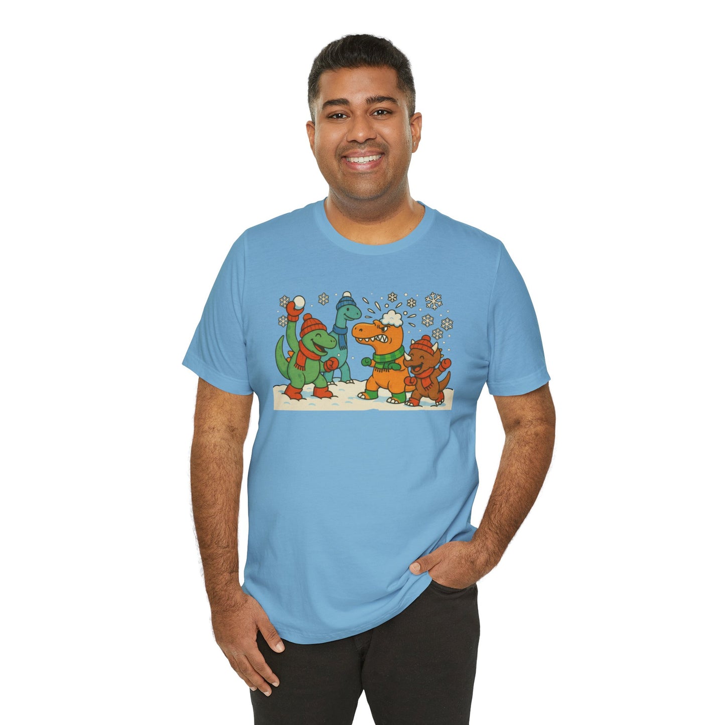 Dinosaur Snowball Fight T-Shirt – Funny Winter Dino Graphic Tee