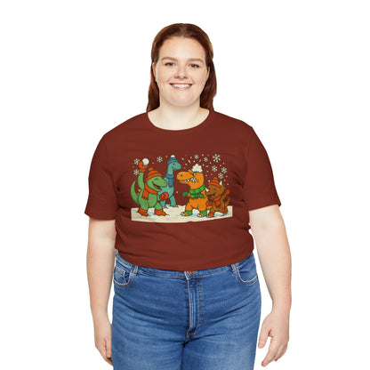 Dinosaur Snowball Fight T-Shirt – Funny Winter Dino Graphic Tee