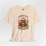 Soft cream crewneck T-shirt with pumpkin spice self-care season graphic