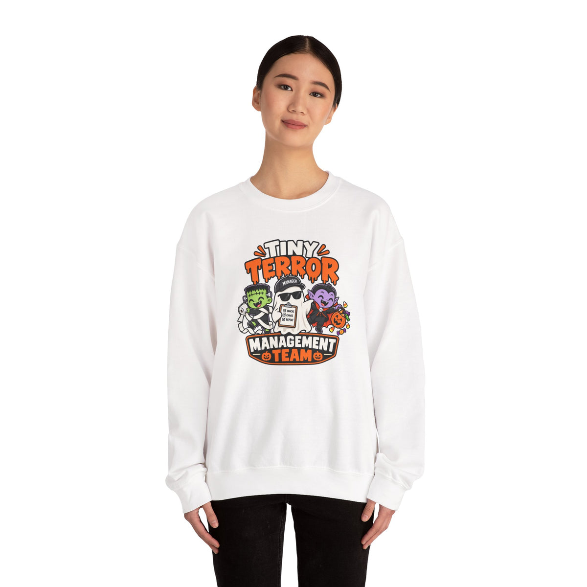 Tiny Terror Management Team Sweatshirt – Funny Halloween Parent Crewneck