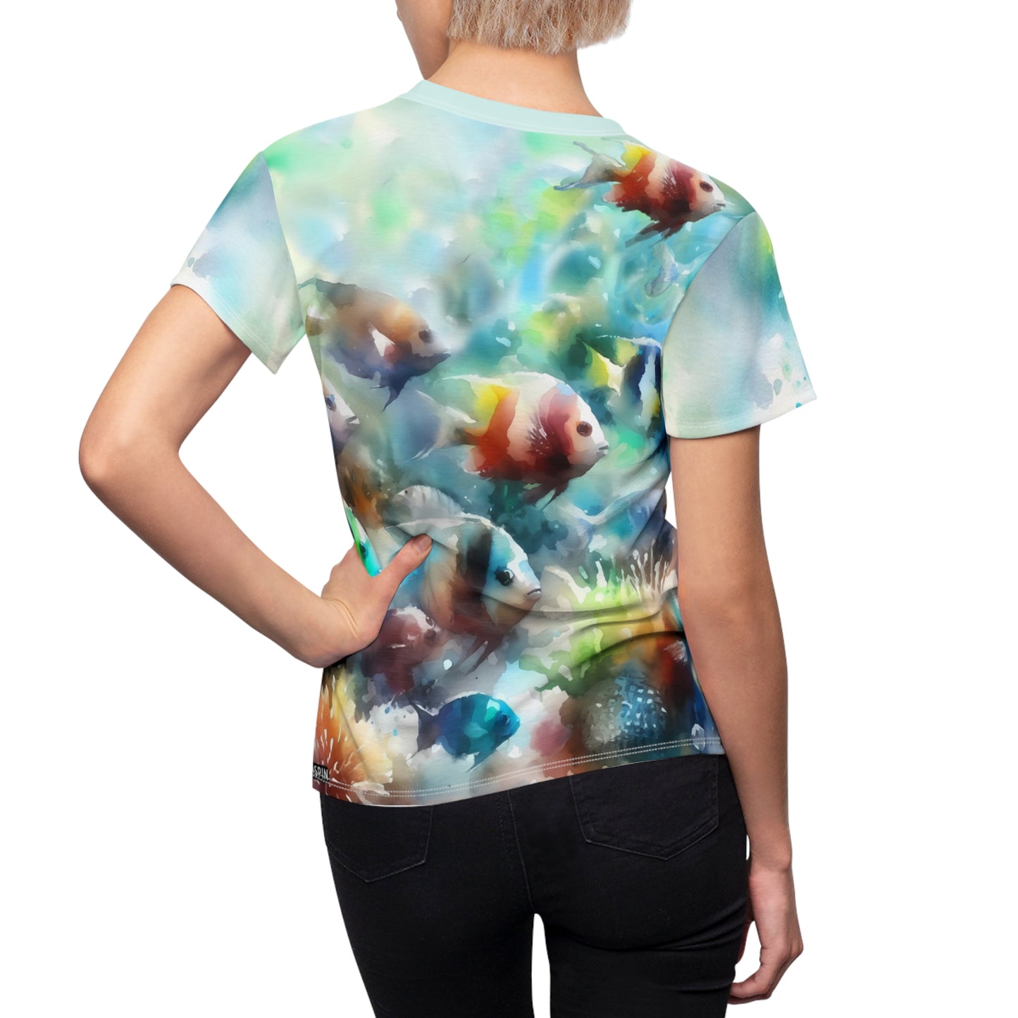 Tropical Fish All-Over Print Tee – Watercolor Marine Life Graphic Shirt