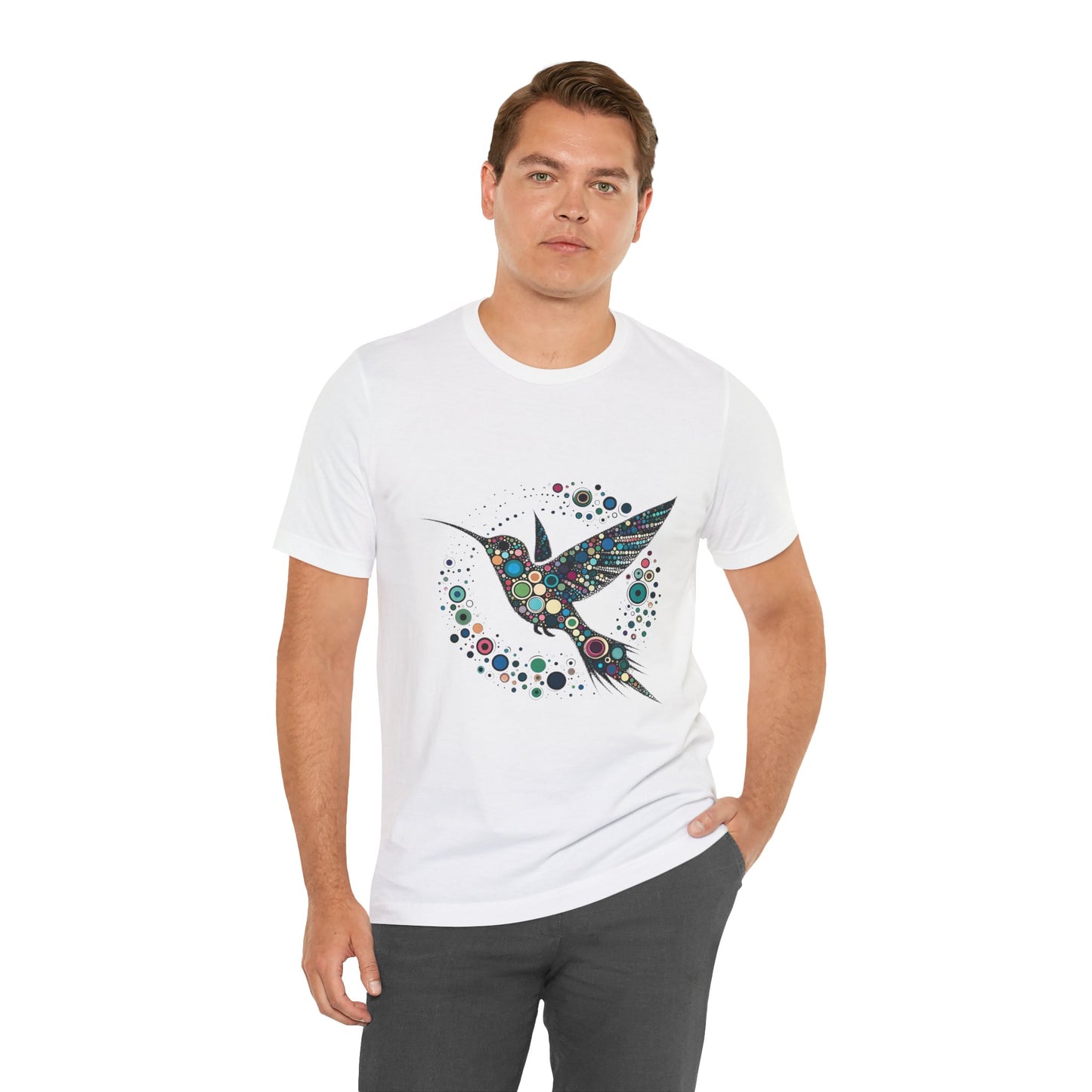 Hummingbird Dot Art T-Shirt – Colorful Nature-Inspired Graphic Tee