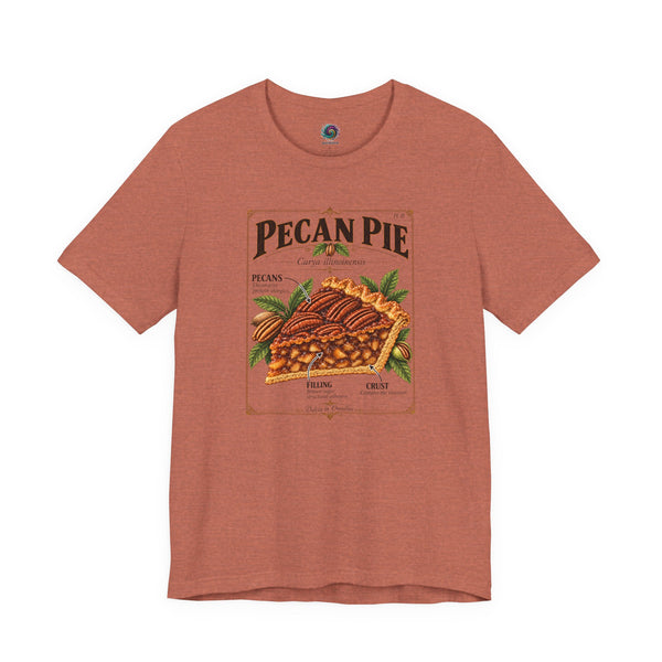 Terracotta crewneck T-shirt with Pecan Pie artwork centered on the front