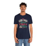 Navy graphic T-shirt with “Girl Dad Braids Bows & Big Feelings” front print