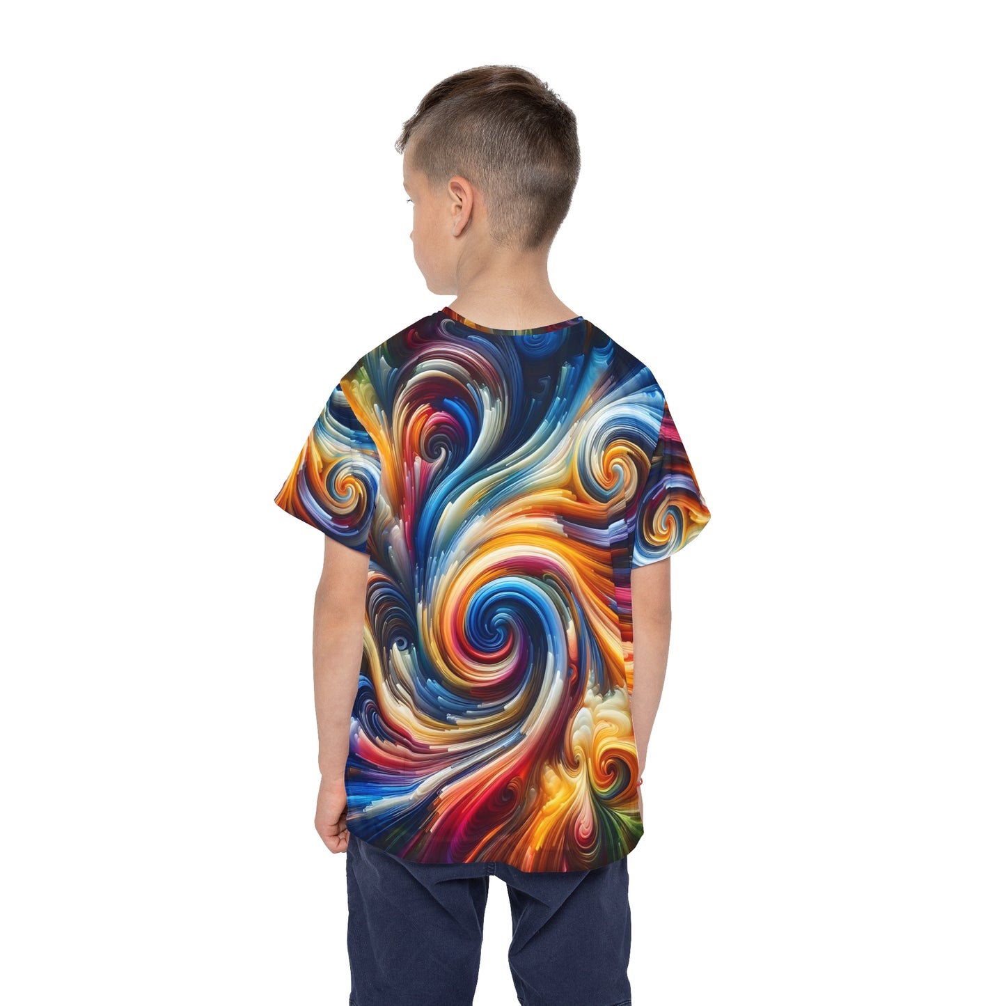 Color Storm Swirl Kids’ Tee – Vibrant All-Over Rainbow Art Shirt