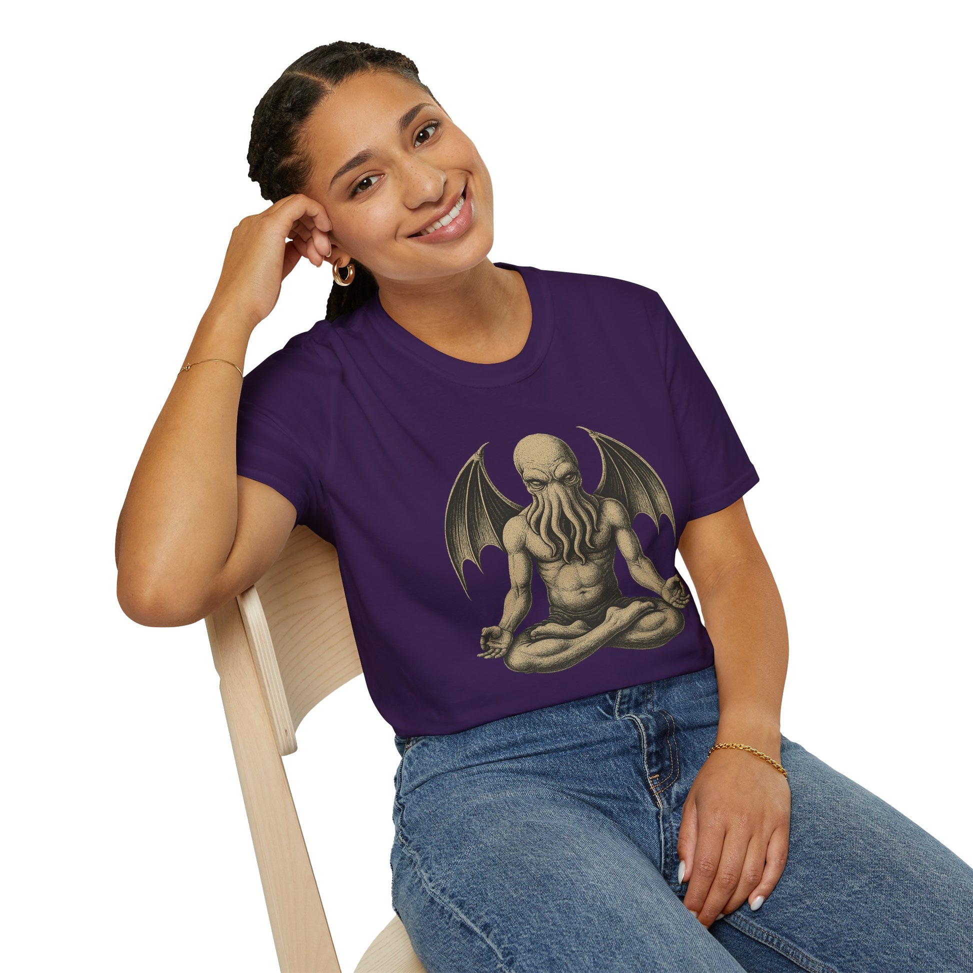 Meditating Cthulhu T-Shirt – Unisex Mythos Tee for Sci-Fi & Festival Fans - WhimSpin - https://whimspin.com