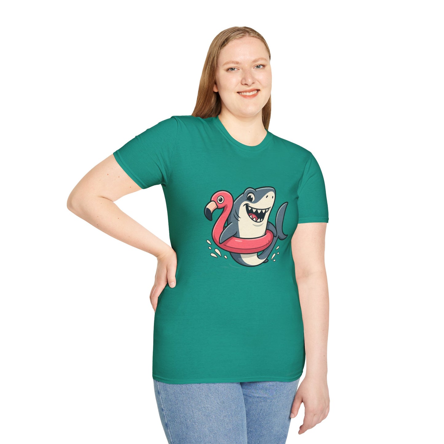 Shark & Flamingo Floatie T-Shirt – Funny Beach & Pool Day Tee