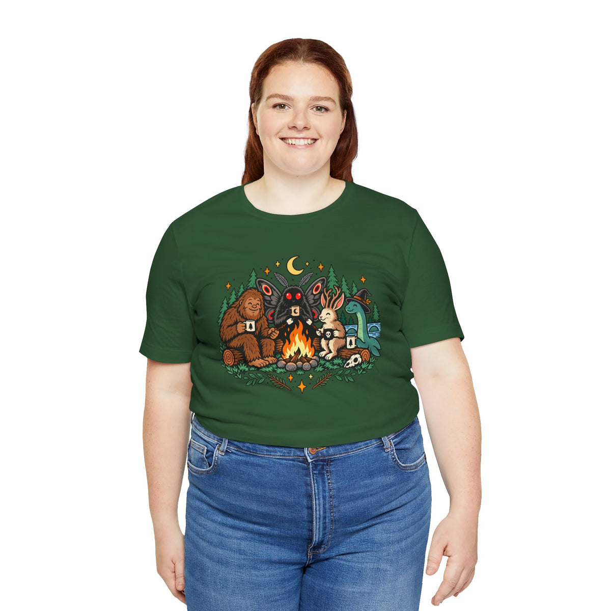 Cryptid Campfire T-Shirt – Bigfoot, Mothman & Nessie Tee