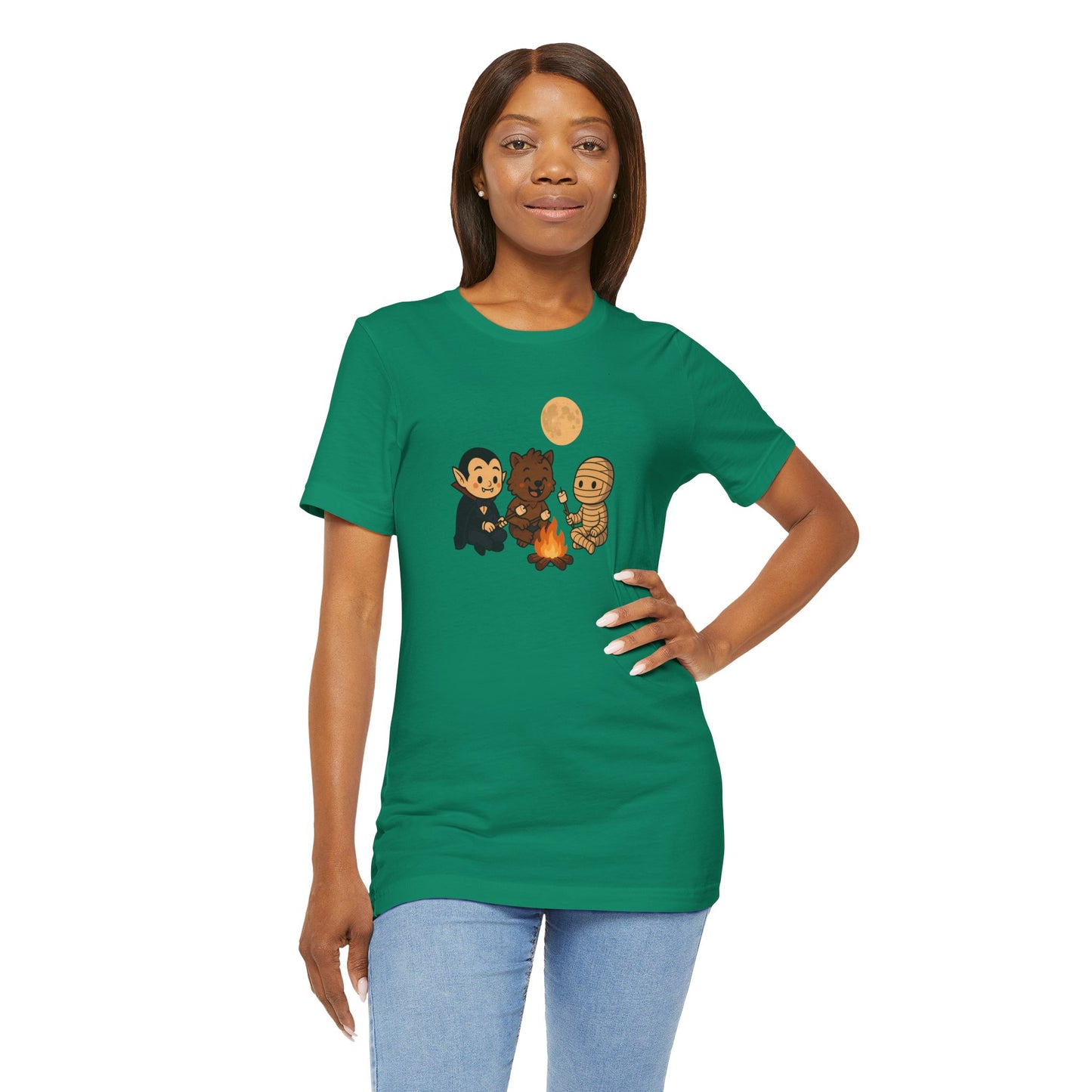 Halloween Monsters Campfire T-Shirt – Cute Monster Shirt with Roasting Marshmallows