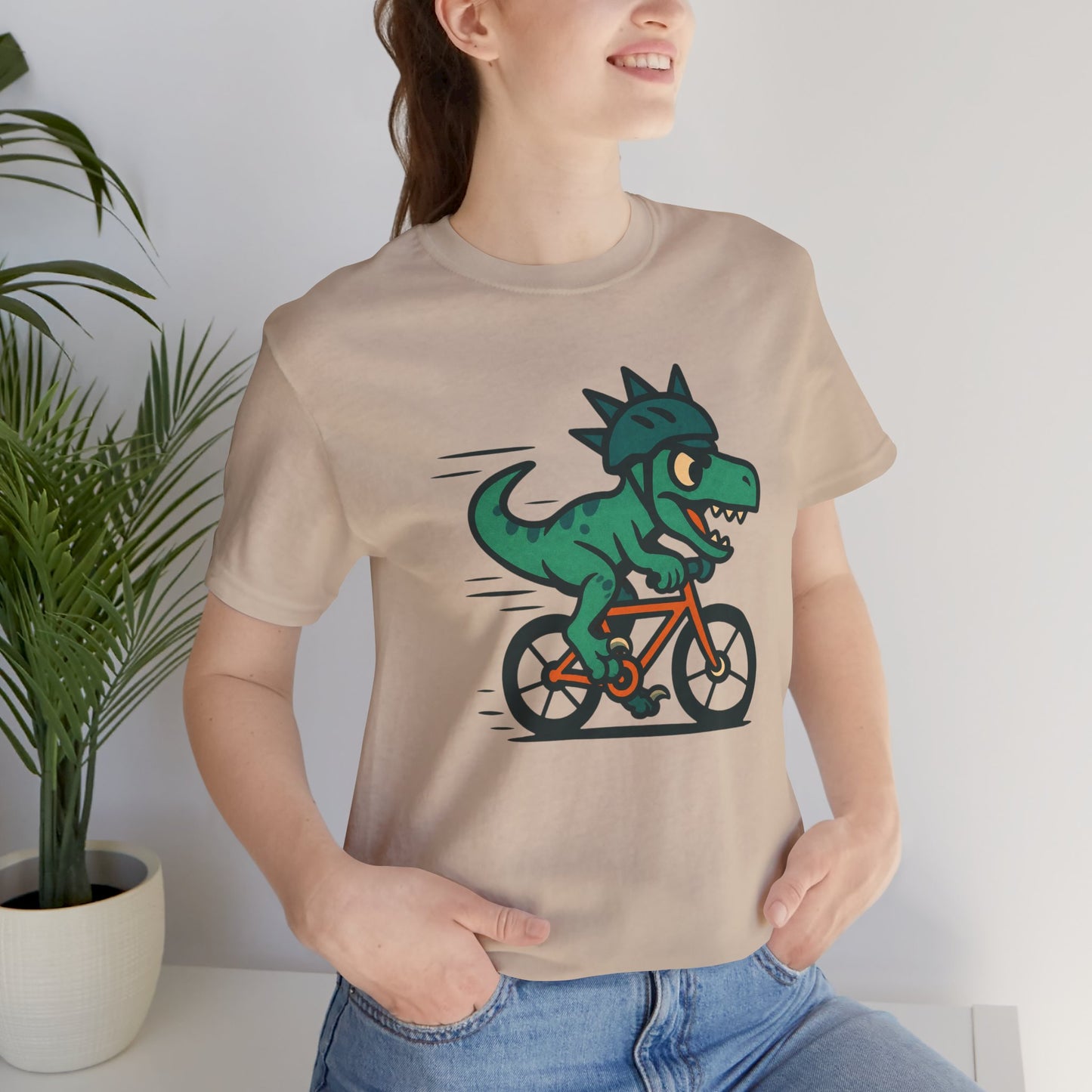Velociraptor on a Bike T-Shirt – Funny Dino Velo Tee