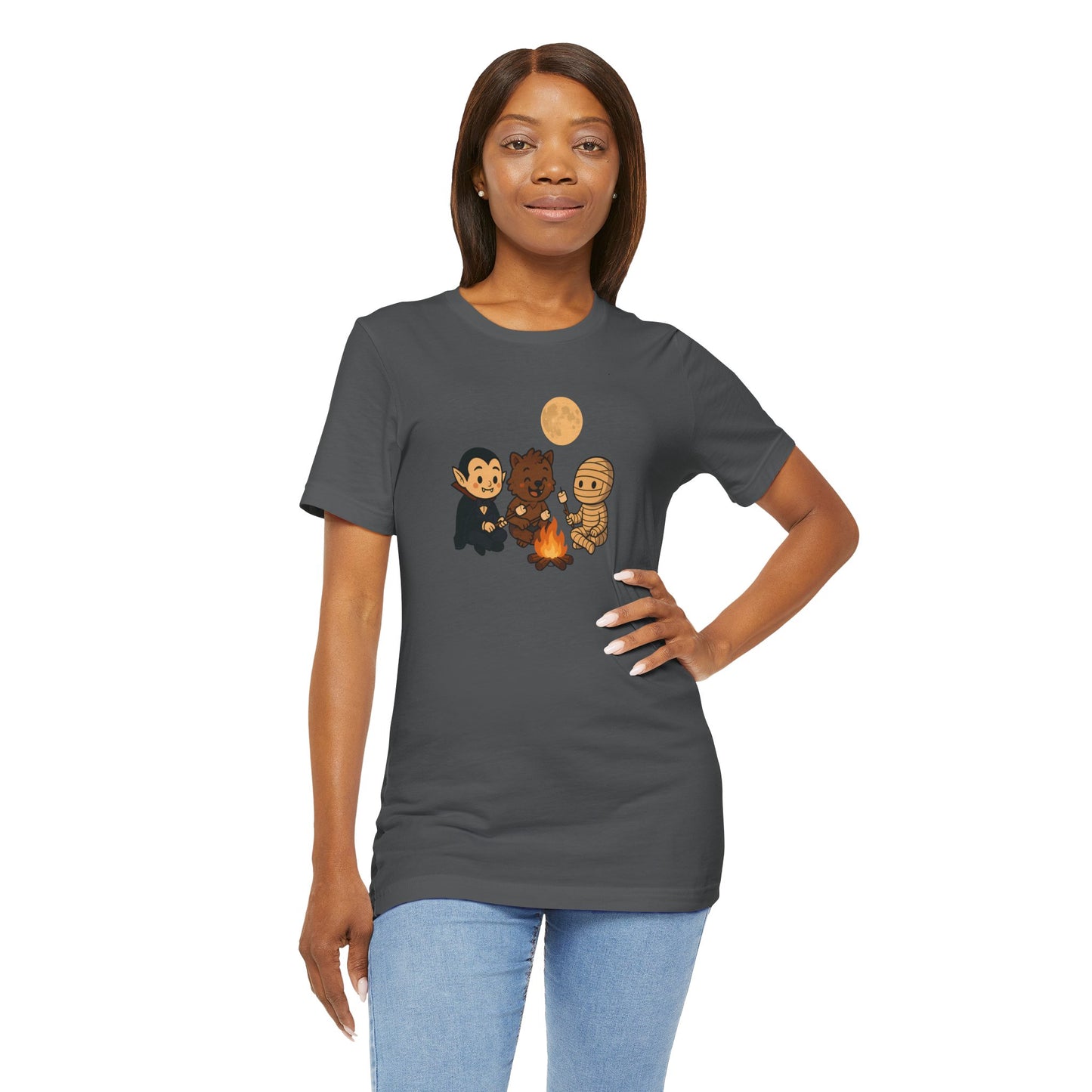 Halloween Monsters Campfire T-Shirt – Cute Monster Shirt with Roasting Marshmallows