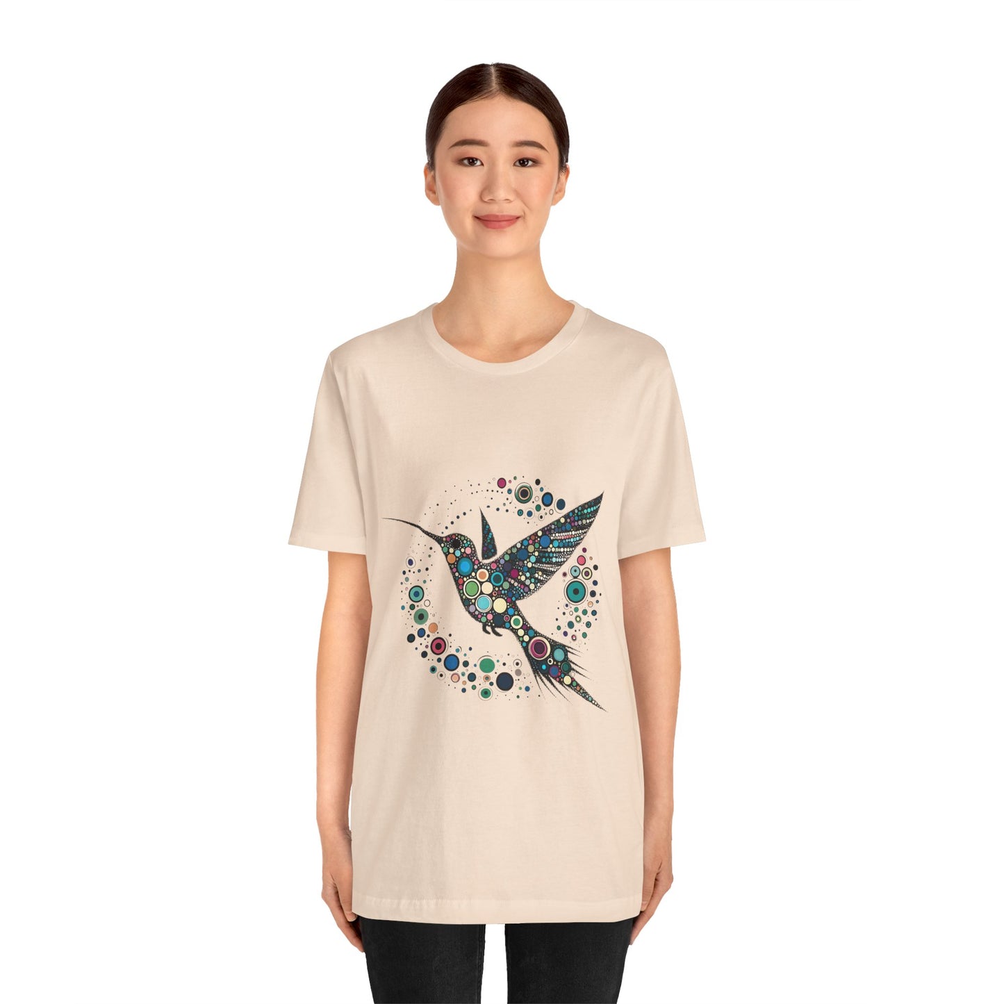 Hummingbird Dot Art T-Shirt – Colorful Nature-Inspired Graphic Tee