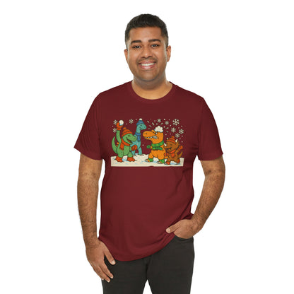 Dinosaur Snowball Fight T-Shirt – Funny Winter Dino Graphic Tee