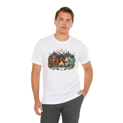 Cryptid Campfire T-Shirt – Bigfoot, Mothman & Nessie Tee