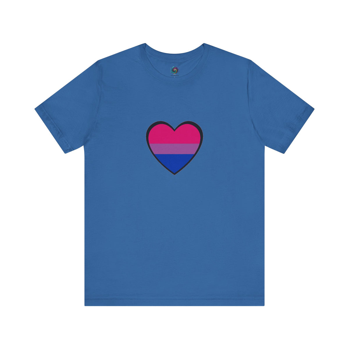 Columbia blue bisexual pride heart graphic T-shirt with pink and blue heart design