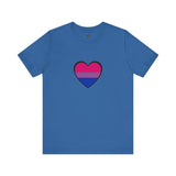 Columbia blue bisexual pride heart graphic T-shirt with pink and blue heart design