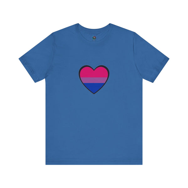 Columbia blue bisexual pride heart graphic T-shirt with pink and blue heart design