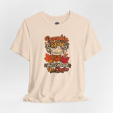 Soft cream crewneck T-shirt with “Pumpkin Spice Has Entered the Chat” graphic