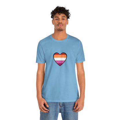 Lesbian Flag Heart T-Shirt – Bold LGBTQ+ Graphic Tee