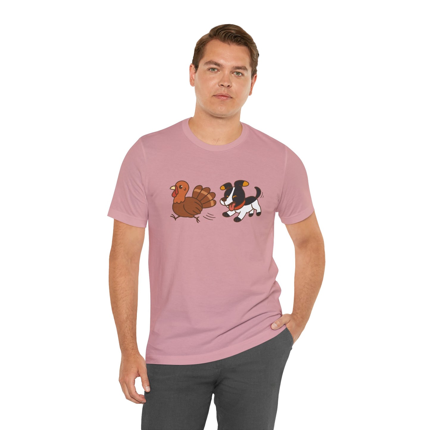 Dog Chasing Turkey T-Shirt – Funny Thanksgiving Dog Tee