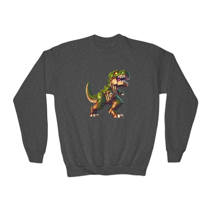 Pixel Dinosaur Youth Sweatshirt – Retro Pixel T-Rex Gamer Hoodie